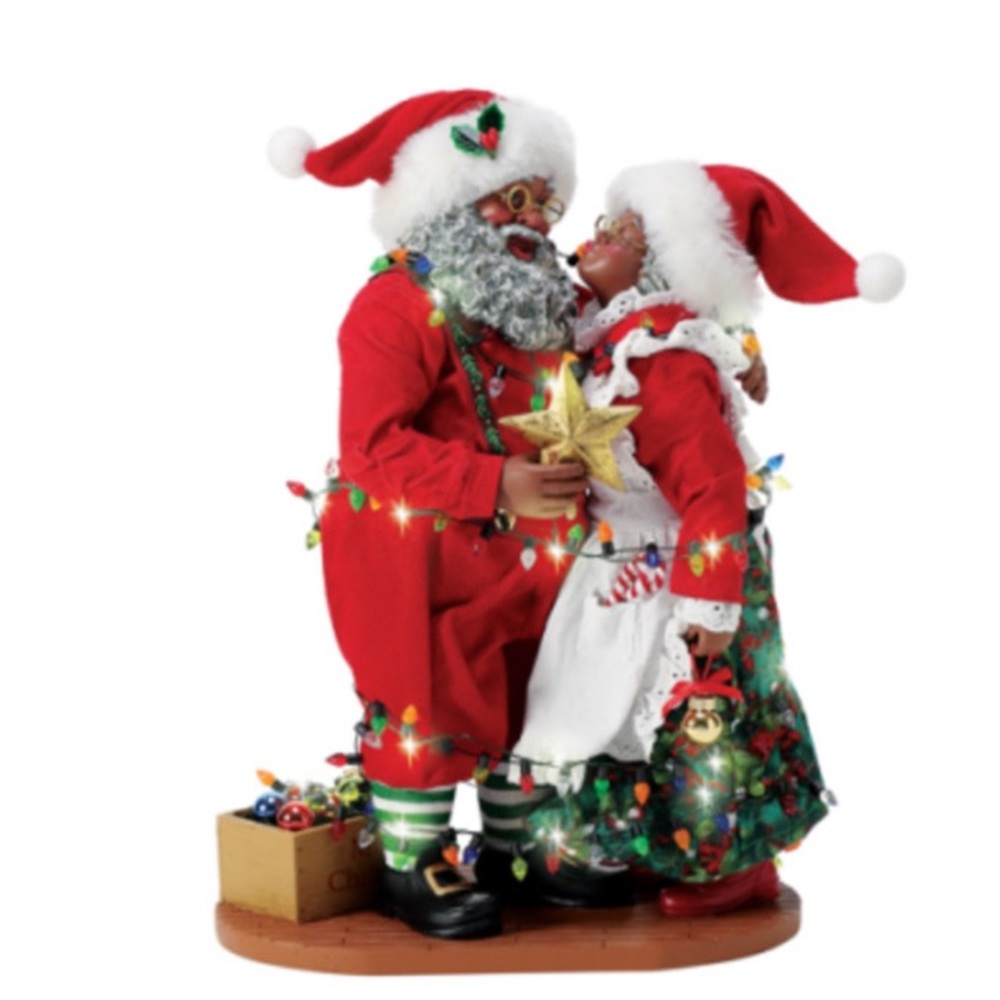 Department 56 Black Santa and Mrs. Claus with Festive Lights. Brand New in Box